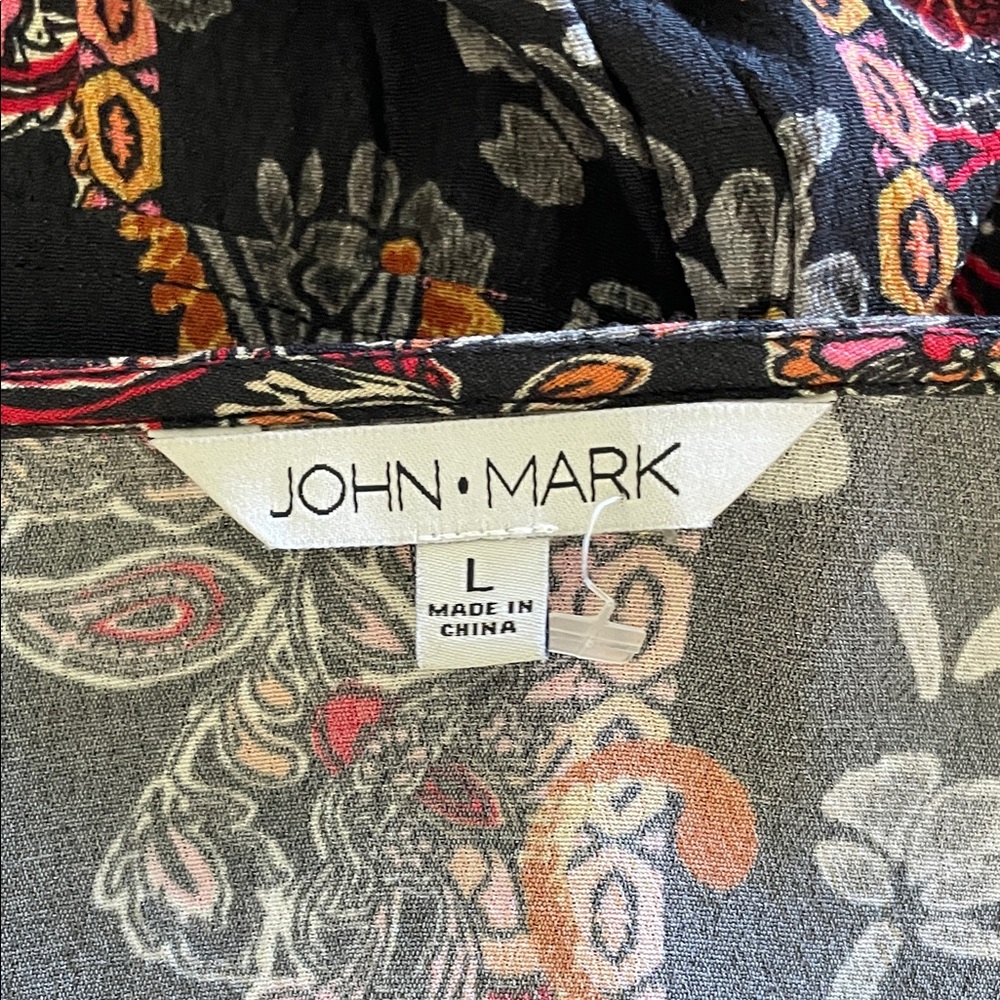 JOHN MARK Boho Paisley Tiered Peasant Blouse - Black with Rust & Mustard Size L - Picture 5 of 7